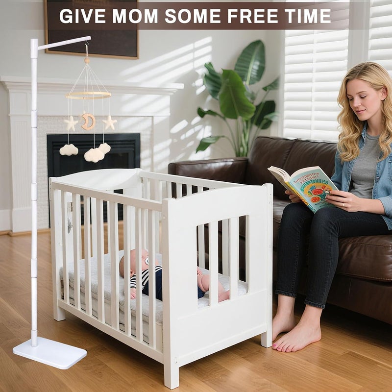 EBINGMIMA White Floor-Standing Crib Mobile Arm - 65" Baby Mobile Stand for Crib - Mobile Arm for Crib - 100% Beech Wood - Adjustable Mobile Hanger with Anti-Tip Base - Easy Assembly - Modern Nursery Decor - Image 5